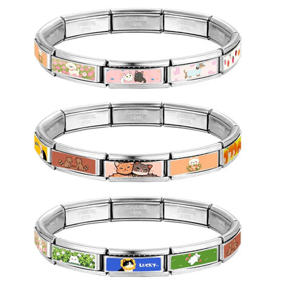 2025 New Women's Gift Cute Rabbit Cat Dogs Italian Charms Links Beads Fit 9mm Stainless Steel Modular Modular Bracelet Jewelry