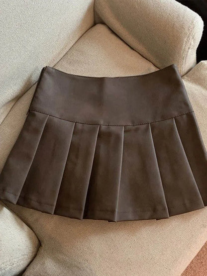 S-3XL Y2K Pu Leather Mini Skirts Women Streetwear High Waist Pleated Skirt Vintage Korean Black Slim Casual A Line Skirts