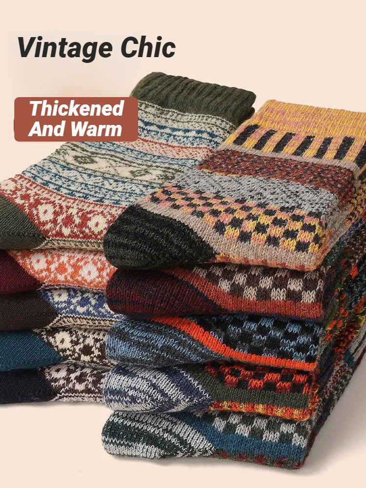5 Pairs Winter Men's Socks Thicken Sheep's Wool Socks Warm Men Retro Style Colorful Fashion Man Socks For Snow boots