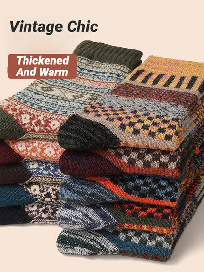 5 Pairs Winter Men's Socks Thicken Sheep's Wool Socks Warm Men Retro Style Colorful Fashion Man Socks For Snow boots