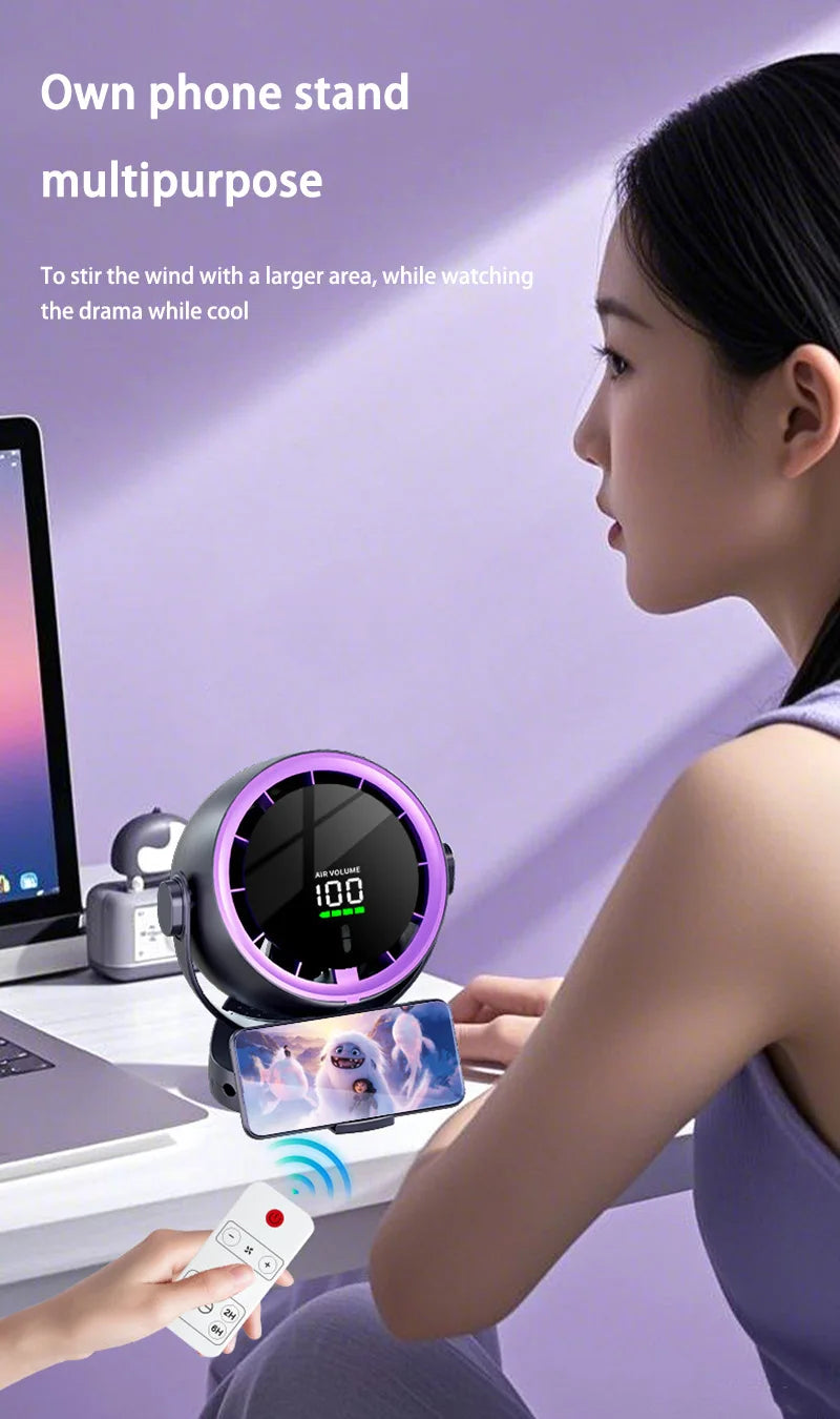 Mini Digital Display Fan Desktop Remote Control 720°Rotation Type-C Rechargeable Electric Fans Portable Wall Hanging With Clip