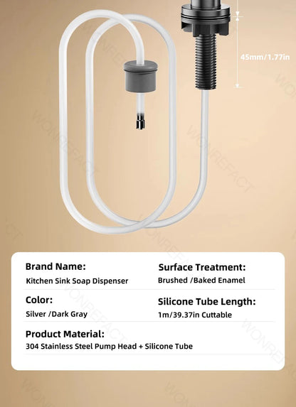 Soap Dispenser for Kitchen Sink Built in Sink Soap Dispenser Brushed Countertop Soap Dispenser Pump Silver Blackgray