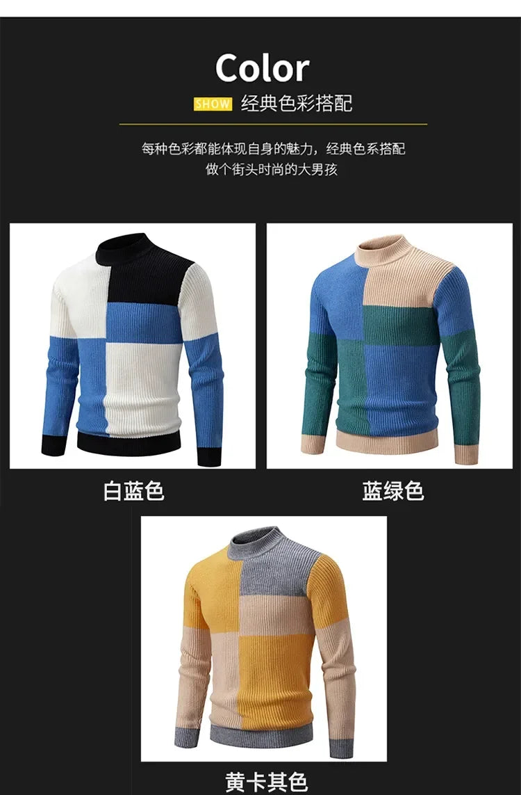 New Autumn and Winter Casual Warm Neck Sweater Knit Pullover Tops  Man Clothes