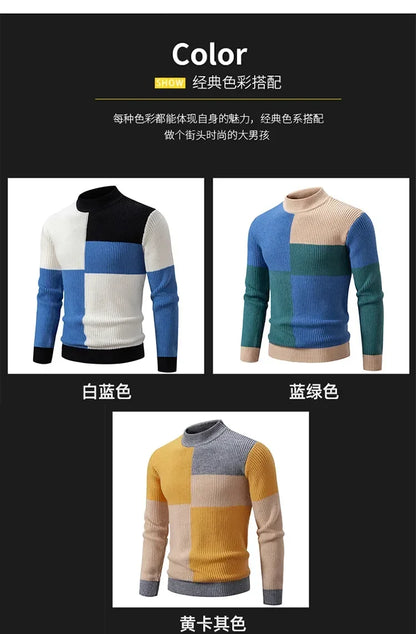 New Autumn and Winter Casual Warm Neck Sweater Knit Pullover Tops  Man Clothes