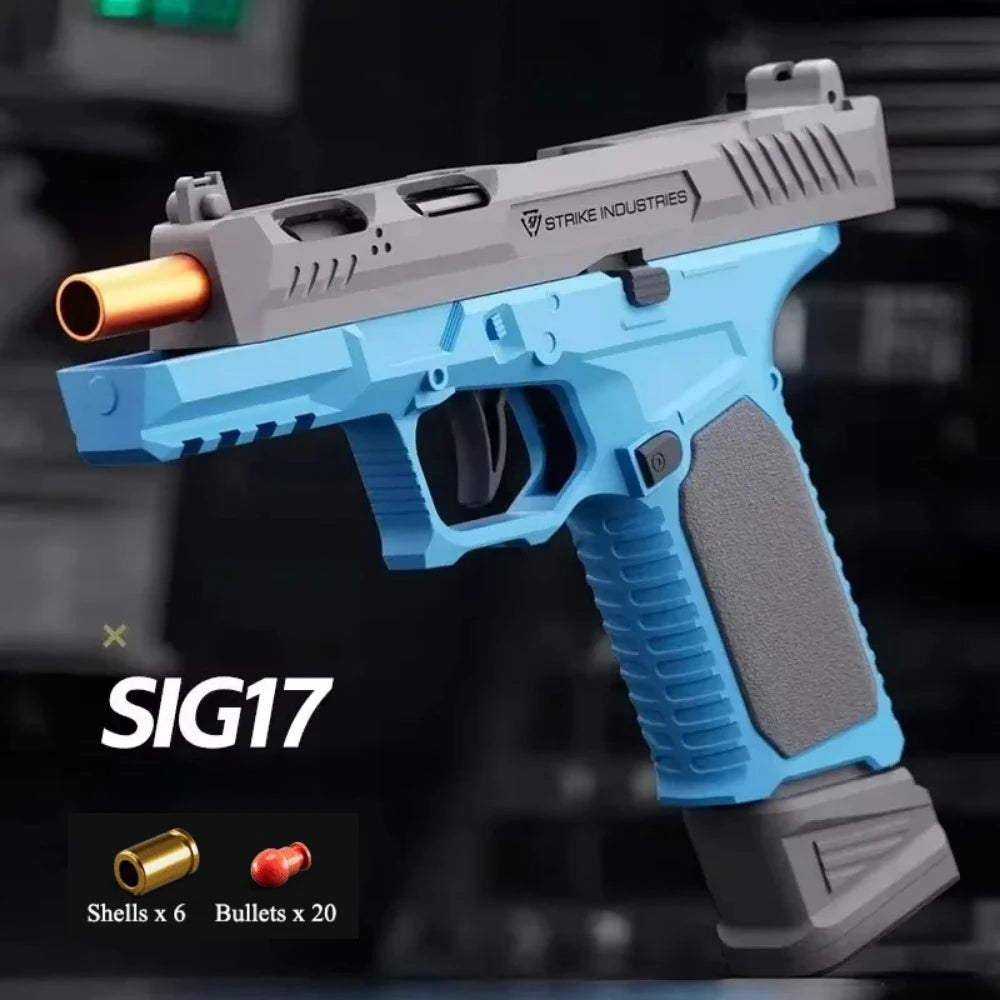 Mechanical G17 Soft Bullet Toy Gun Shell Throwing Continuous Firing Launcher Model Outdoor Sports Shooting Games for Children