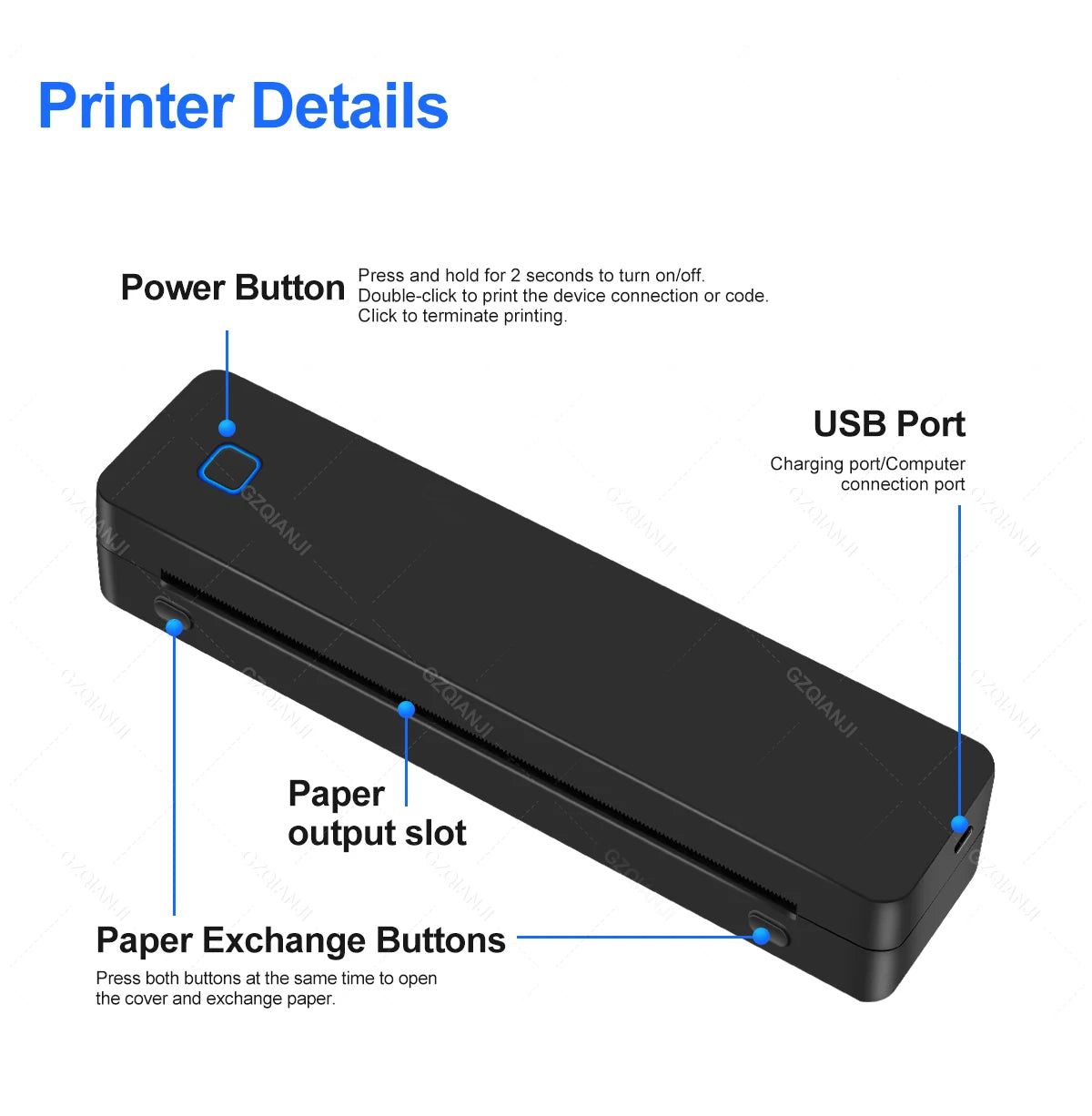 Mini Portable A4 Thermal Printer Bluetooth-compatible Photo PDF Printing Machine Folded Rolls Paper for Office Home Travel