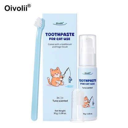 Tuna Flavored Cat Toothpaste Safe Formula With Toothbrush And Finger Brush For Daily Teeth Cleaning And Pet Dental Grooming