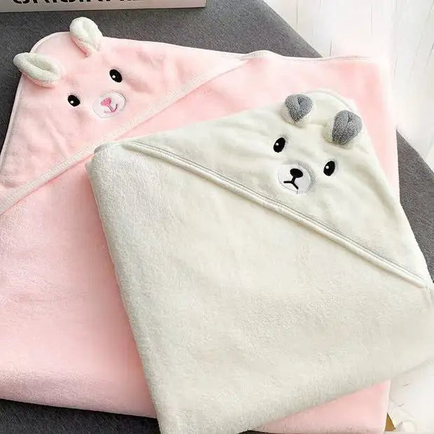 Toddler Bathrobe Infant Bath Towel Boy Girl Blankets Swaddle With Hood Cartoon Coral Fleece Towel Blanket Newborn Kids Bedding
