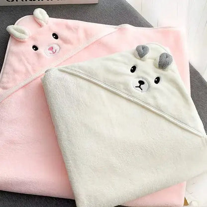 Toddler Bathrobe Infant Bath Towel Boy Girl Blankets Swaddle With Hood Cartoon Coral Fleece Towel Blanket Newborn Kids Bedding