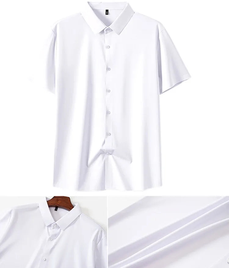 High Quality Summer Business Shirts For Men Short Sleeve Button Wrinkle Free Elasticity Social Black Office Dress Shirts US Size