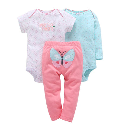 Lovely Baby Boy bodysuits 3Pcs/sets Long Sleeved Clothes PP Pant Cotton Infant Sporty Girl Short Sleeved Bodysuits