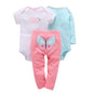 Lovely Baby Boy bodysuits 3Pcs/sets Long Sleeved Clothes PP Pant Cotton Infant Sporty Girl Short Sleeved Bodysuits