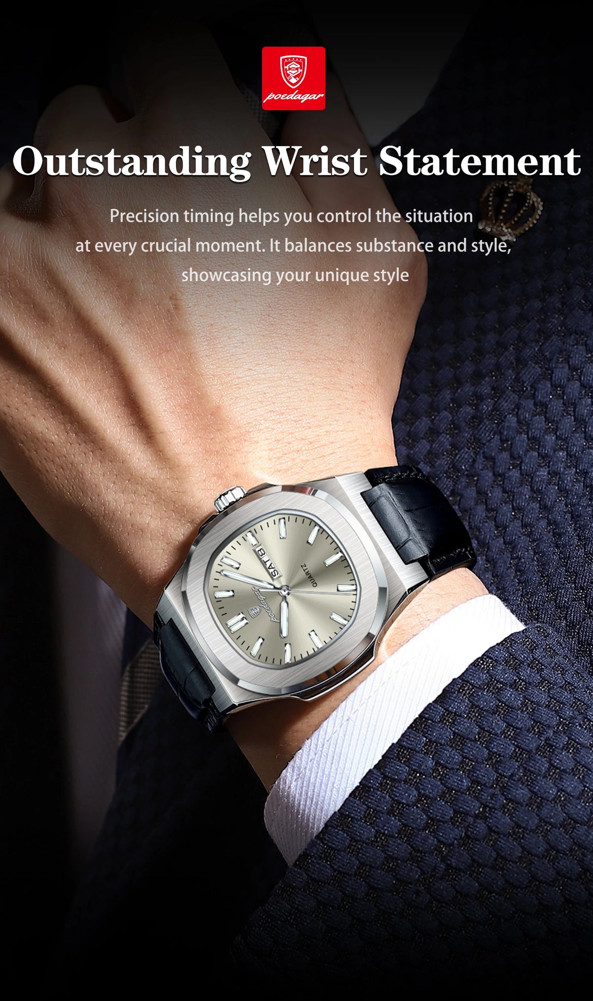 POEDAGAR Top Fashion Men's Quartz Watches Luxury Luminous Waterproof Man Clock Week Date Leather Business Men Watch Reloj Hombre