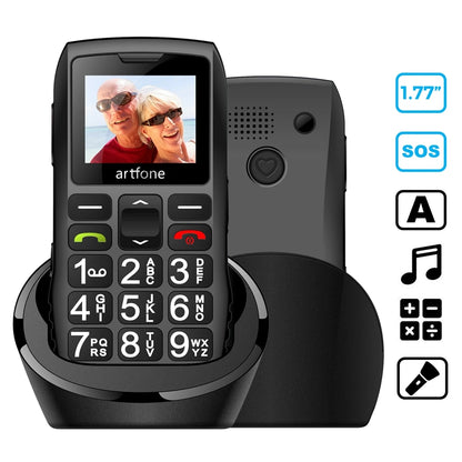Artfone C1+ Bar Senior Mobile Phone With Free Charging Dock  Big Rubber Keypad  For Elderly Dual Sim One Key SOS FM 1400mAh