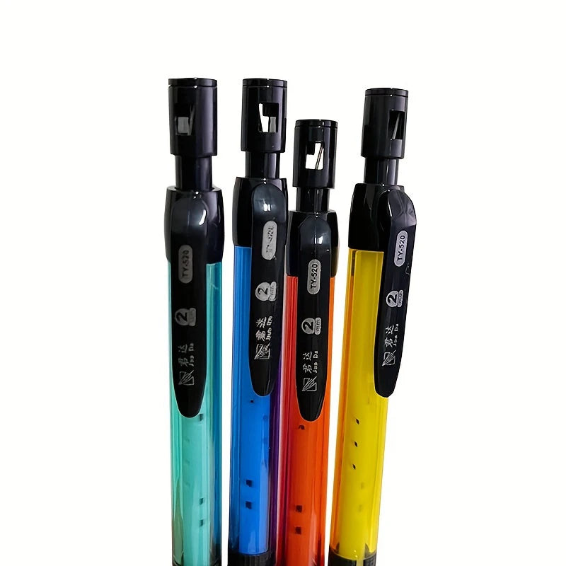 6Pcs/Set 2.0 Mm Automatic Pencil 4 Colors With Pencil Sharpener 2B Lead Writing Smooth Sketching Painting Writing Stationery