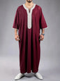 Summer 2025 Kaftan Muslim Men's Short Sleeve Embroidered Loose Casual Robe Breathable Islamic Abaya for Men