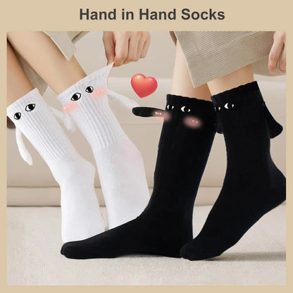 Fashion Magnetic Holding Hands Socks All-match High Elastic Couple Socks For Spring Home Mid Tube Socks Breathable Sports