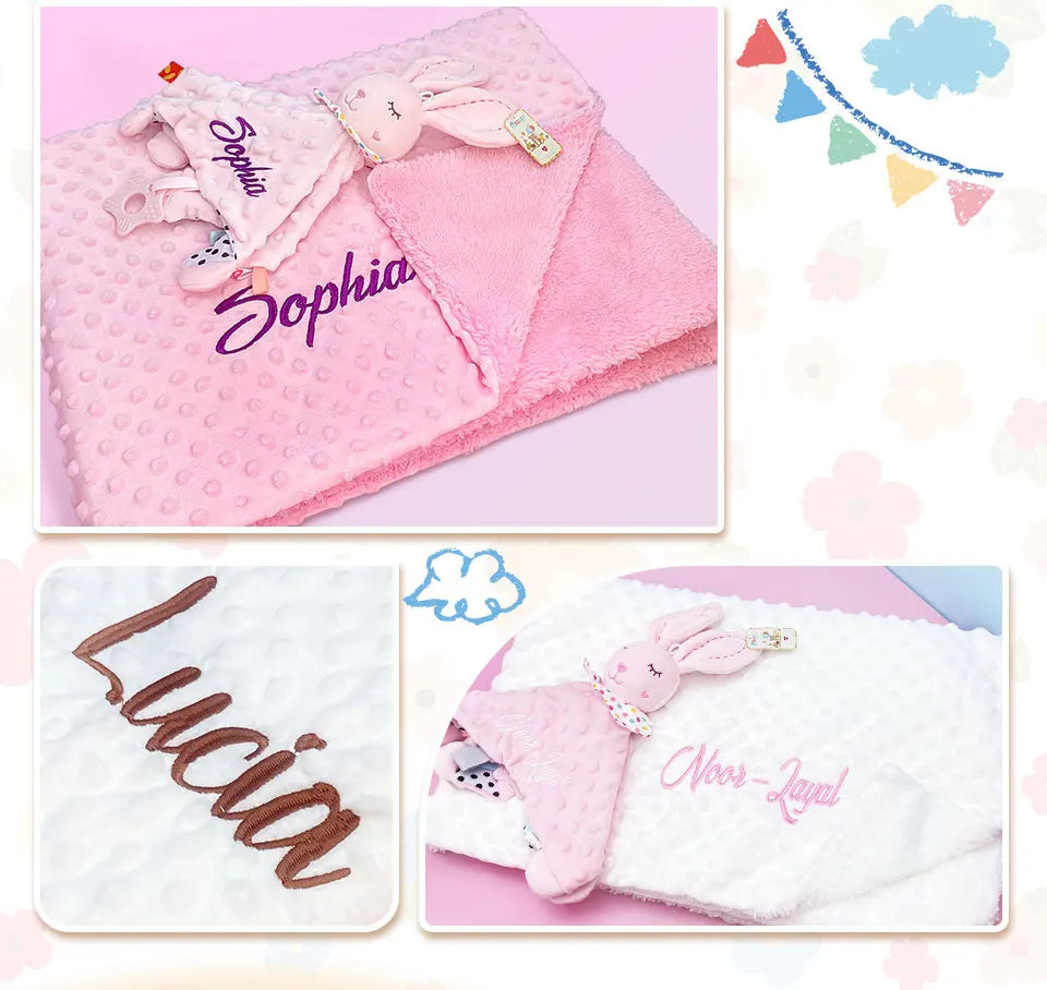 Custom Name Baby Blanket Personalized Baby Shower Gift Soft Minky Dot 2-in-1 Blanket & Lovey Set for Boys Girls