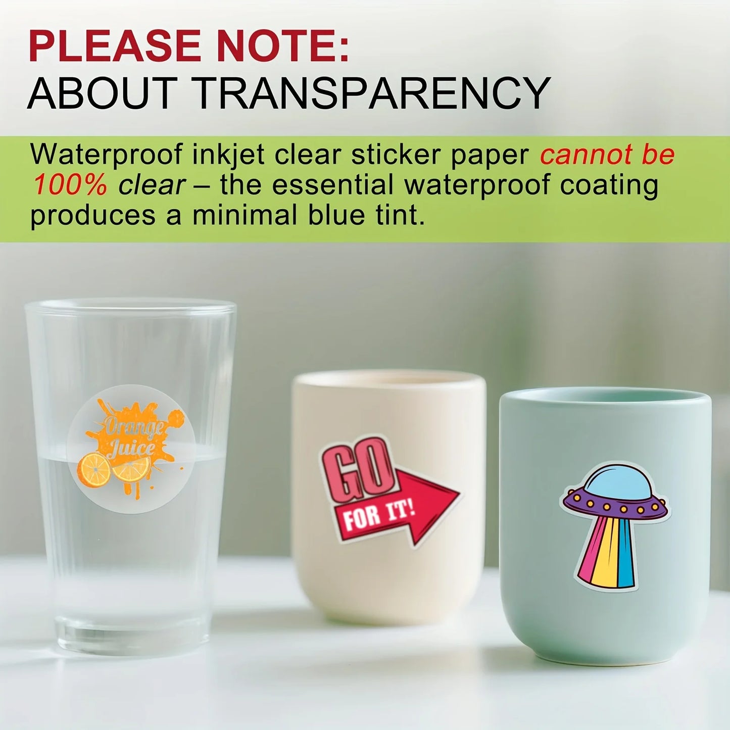 50 Sheets A4 Size Clear No-Waterproof Sticker Paper for Inkjet Printer,8.3 X 11.7 Inches Printable Self Adhesive Printer Sticker