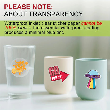50 Sheets A4 Size Clear No-Waterproof Sticker Paper for Inkjet Printer,8.3 X 11.7 Inches Printable Self Adhesive Printer Sticker