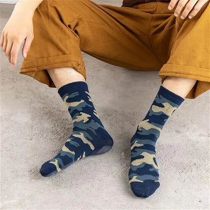 3/12 Pairs Men Camouflage Mid Tube Socks Fashionable Street Style Odor Proof Sweat Absorbing Breathable All Season Casual Socks