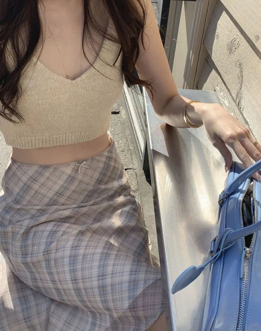 Deeptown Plaid Skirt Vintage Women Elegant Sweet Korean Style Mid Skirt Y2k Harajuku fashion A-line summer Aesthetics Skirts