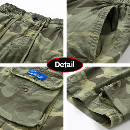 New Men Summer Outdoor Leisure Camouflage Comfortable Shorts Men Elastic Waist Loose Straight High-Quality Design Shorts Male