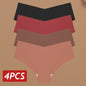 4PC Women Seamless Briefs Sexy V-Waist Underwear 10 Solid Colors Ice Silk No Trace Panties Female Breathable Intimates Lingerie