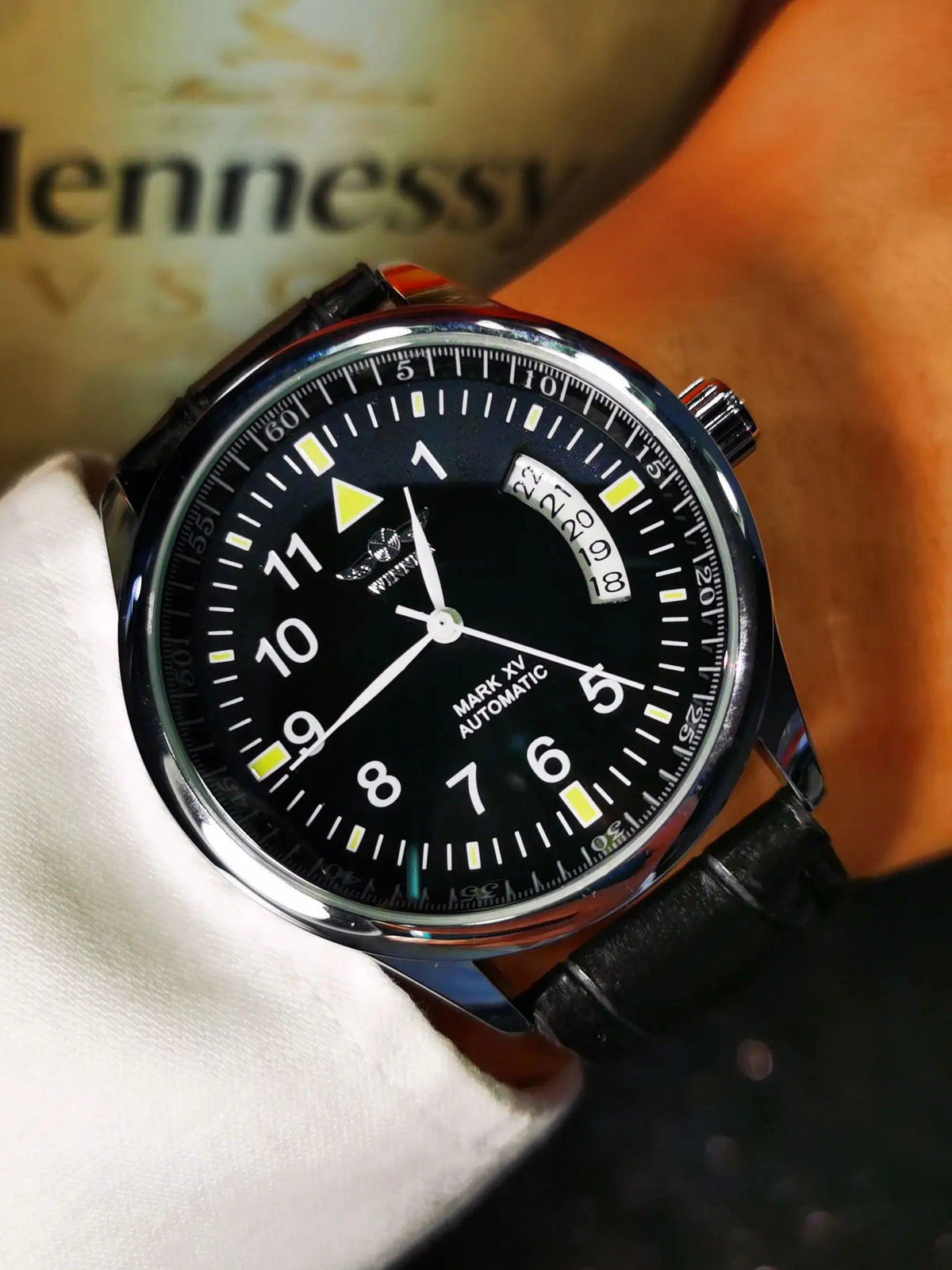 WINNER Business Automatic Watch for Men Calendar Window Fashion Black Dial Fashion Leather Strap Luxury Brand Mechanical Watches