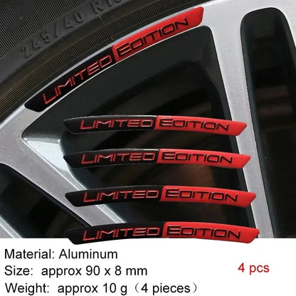 4PCS Aluminum Alloy Limited Edition Logo Car Hub Sticker Decal Tire Rim Decorative Strip Car Exterior General Accessories.