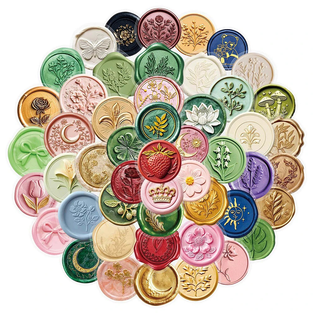 10/30/60pcs Retro Transparency Wax Seal Stamp Stickers Funny Diary Laptop Phone Case Journal Decoration Graffiti Sticker Decal