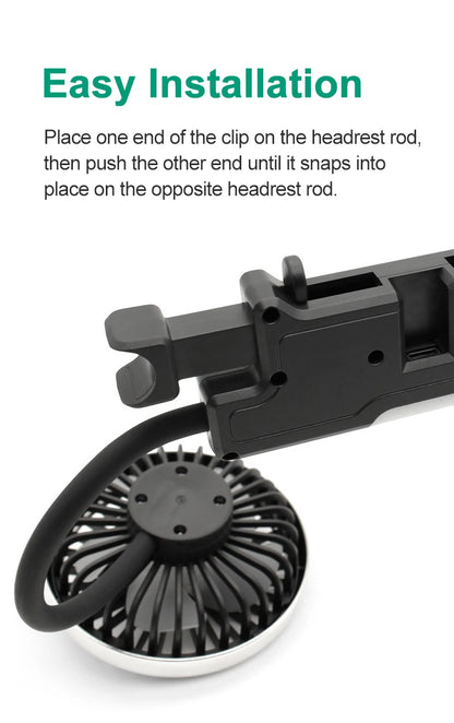 EAFC 3-speed Car Seat Back Cooling Fan USB Charge Dual Head Fan LED Lighting 360 Degree Rotation Neck Cooler for Home Use Travel