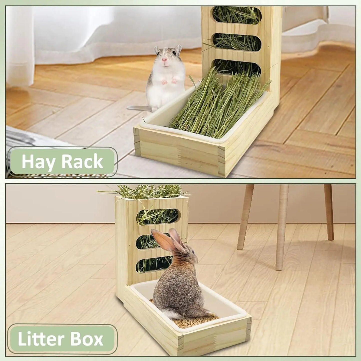 Wooden Rabbit Hay Feeder With Litter Box Bunny Premium And Reliable Helps Reduce Hay Waste And Keeps Habitat Clean