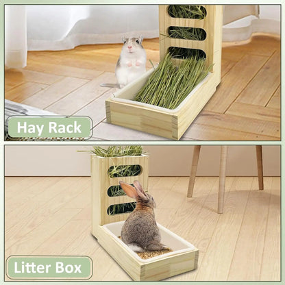 Wooden Rabbit Hay Feeder With Litter Box Bunny Premium And Reliable Helps Reduce Hay Waste And Keeps Habitat Clean