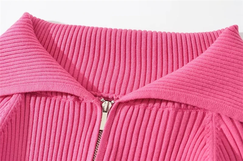 LUNDUNSHIJIA 2026 New Autumn Women Elegant Thickened Zipper Sweaters For Women Rose Red Fashion Short Female Cardigan 4 Colors