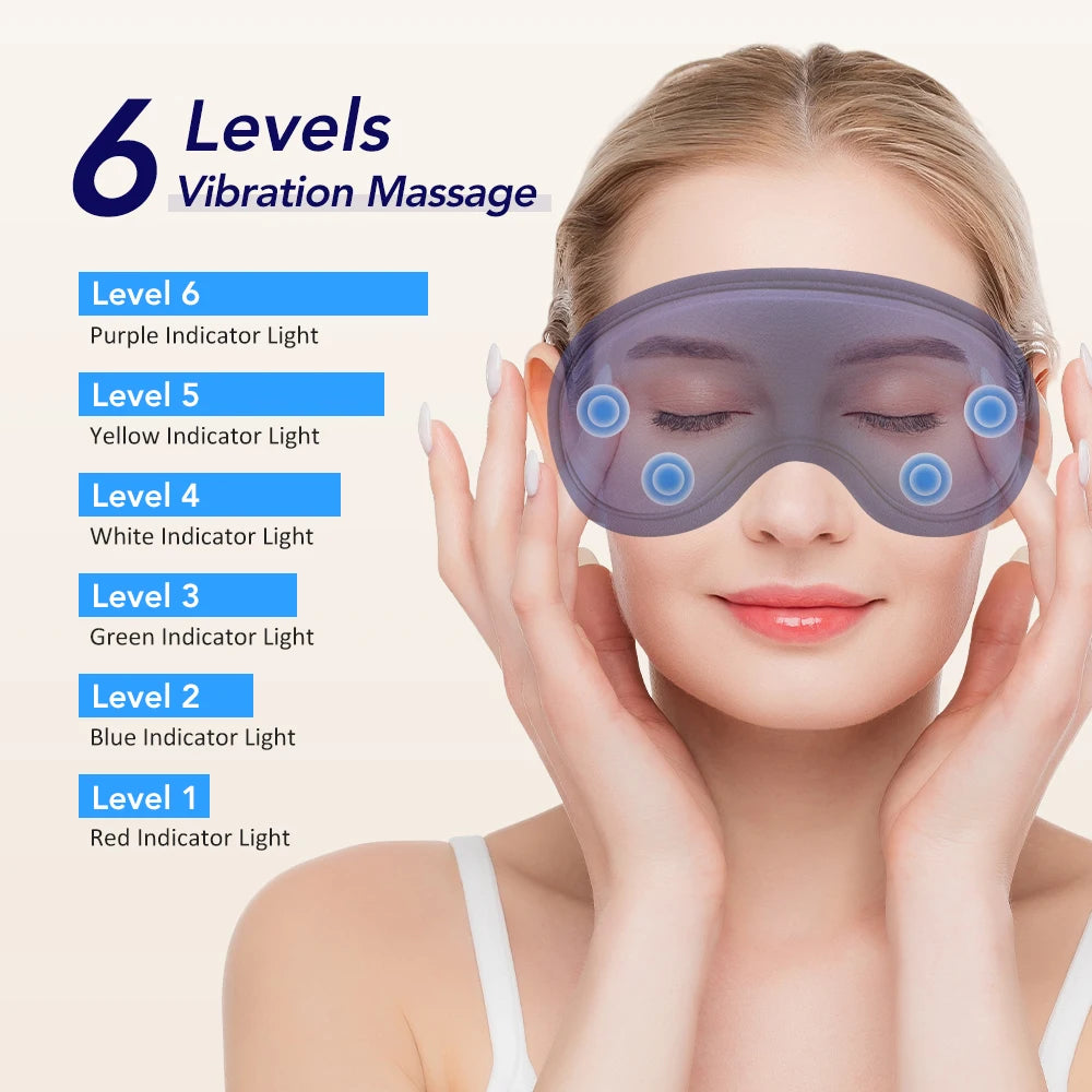 New Heated Eye Mask with 5-Level Hot Compress 6 Vibration Modes 3D Massage Sleep Shading Warm Mask Eye Compress for Relaxation