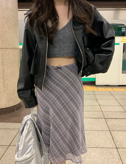 Deeptown Plaid Skirt Vintage Women Elegant Sweet Korean Style Mid Skirt Y2k Harajuku fashion A-line summer Aesthetics Skirts