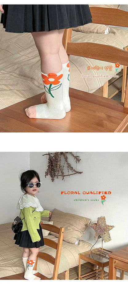 1-12Year 3Pairs Pack 2024 Spring Floral Medium Stockings Embroidery Lace Thin Princess Stockings Girls' Socks