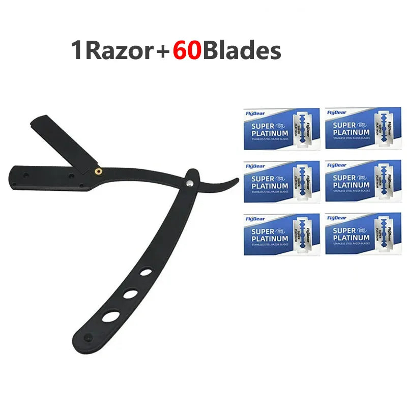 Men's Stainless Steel Razor Blade, Manual Razor Classic Wet Shaving, Black Razor Replaceable Blade