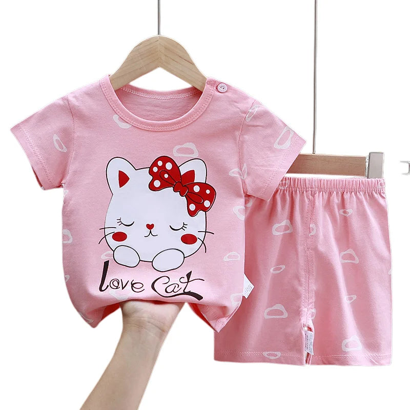 Summer Casual Baby Set Dinosaur Style Stripe T-shirt+Shorts 2Pcs Clothes for Boys Girls Soft Cotton Infant Outfit