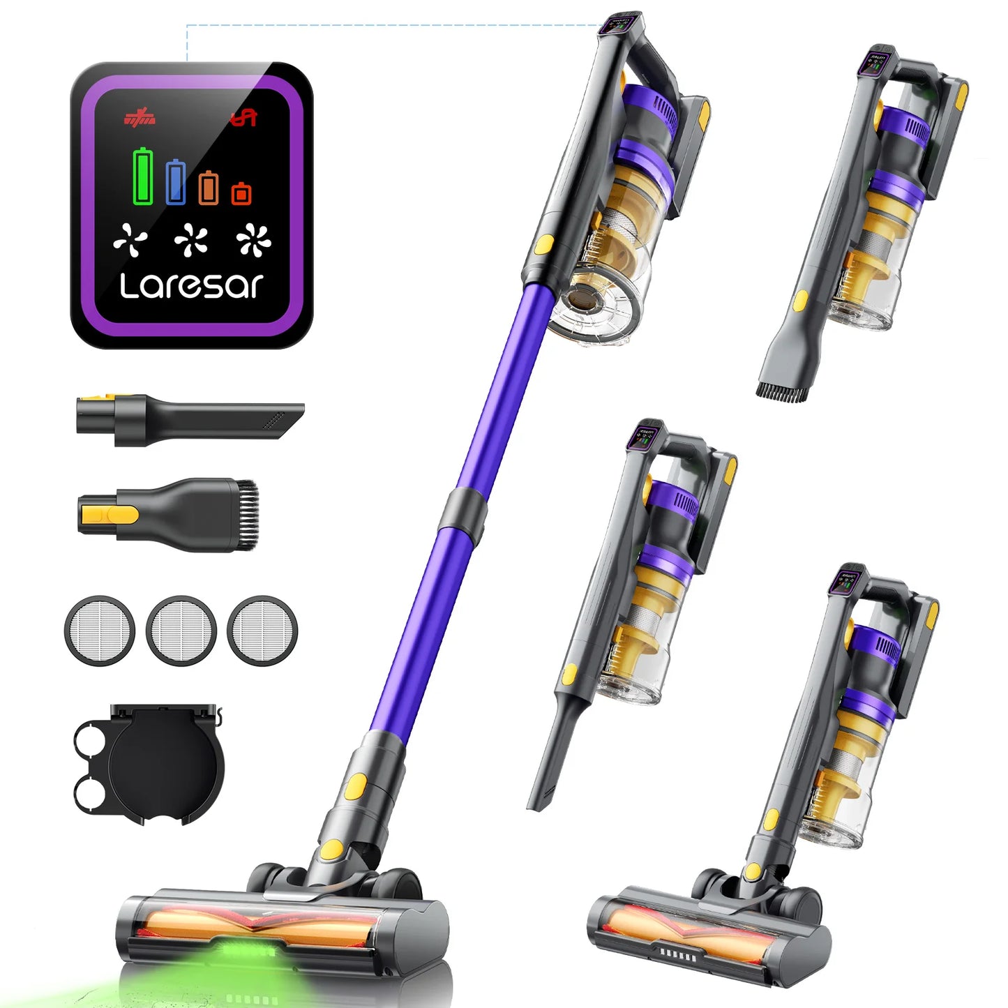Laresar X11 Cordless Vacuum Cleaner 550W 55KPA Suction Power  Handheld Smart Home Dust Cup 60 Mins Runtime 3 Pcs Hepa Filte Set
