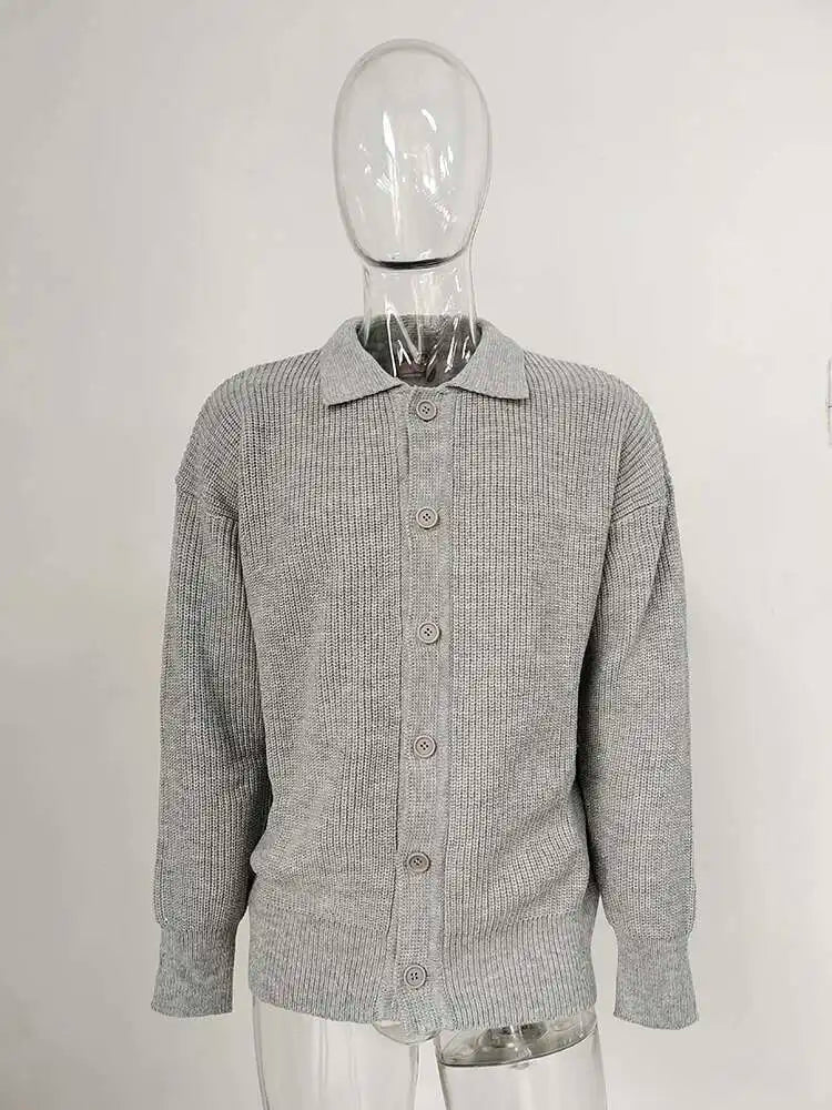 IEFB Korean Style Men's Knit Cardigan Coat Solid Color Turn-Down Collar Autumn Sweater Fashion Casual Single Breasted Top 9C2393