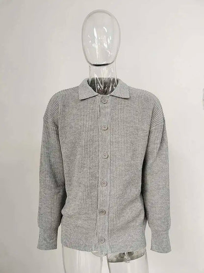 IEFB Korean Style Men's Knit Cardigan Coat Solid Color Turn-Down Collar Autumn Sweater Fashion Casual Single Breasted Top 9C2393