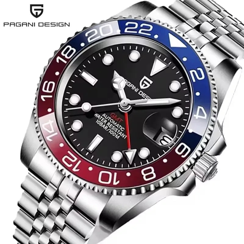 PAGANI DESIGN 2026 40MM Luxury Men GMT Automatic Machinery Watch Ceramic Bezel Jubilee Strap Sapphire Waterproof Watches for men
