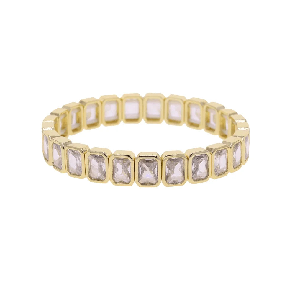 Gold Color Geometric Oval Stretchy Stretch Beaded Tennis Chain Bracelet For Women Fashion Adjusted Jewelry