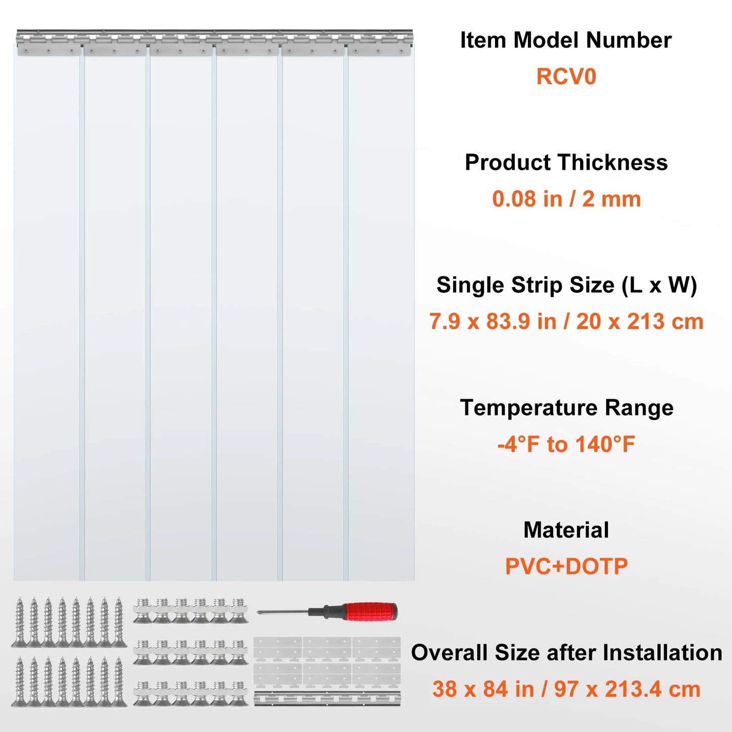 SucceBuy PVC Clear Strip Curtain 84" x 38"/48"/60" Plastic Windproof Door Freezer Curtain Hanging Strips for Warehouse Home