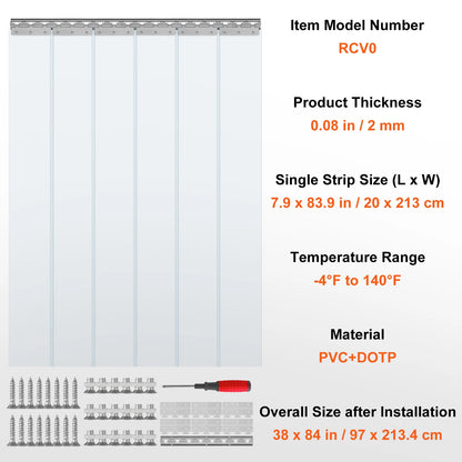SucceBuy PVC Clear Strip Curtain 84" x 38"/48"/60" Plastic Windproof Door Freezer Curtain Hanging Strips for Warehouse Home