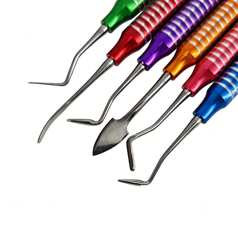 6pcs/set Dental Composite Resin Filling Spatula Titanium Plated Head Resin Filler Thick Handle Dentistry Instrument Material