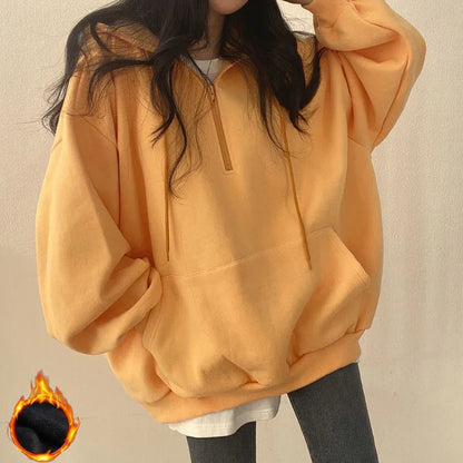 2024 Harajuku Loose Pullover Women Hoodie Oversized Top Summer Zip Up Sweatshirt Female Casual Long Sleeve Pocket Hooded