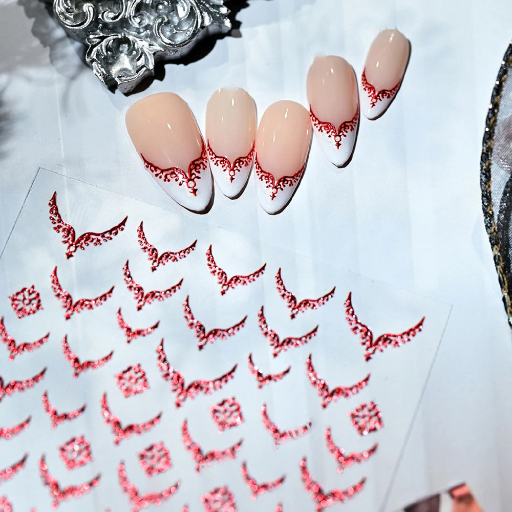 3D Gold Stamping V-Shaped French Tips Nail Art Stickers Retro Metal French Line Nail Decals Chrome Curved Strip Nail Decoration